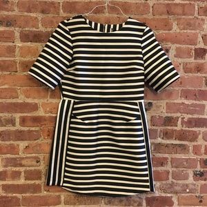 Topshop Satin Stripe A-line Dress Black White 8